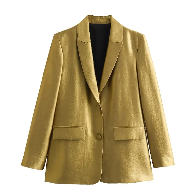 Women Solid Color Single-Breasted Pocket Long Sleeve Blazer Jacket Denim Fabric Leather Fabric Suede Fabric