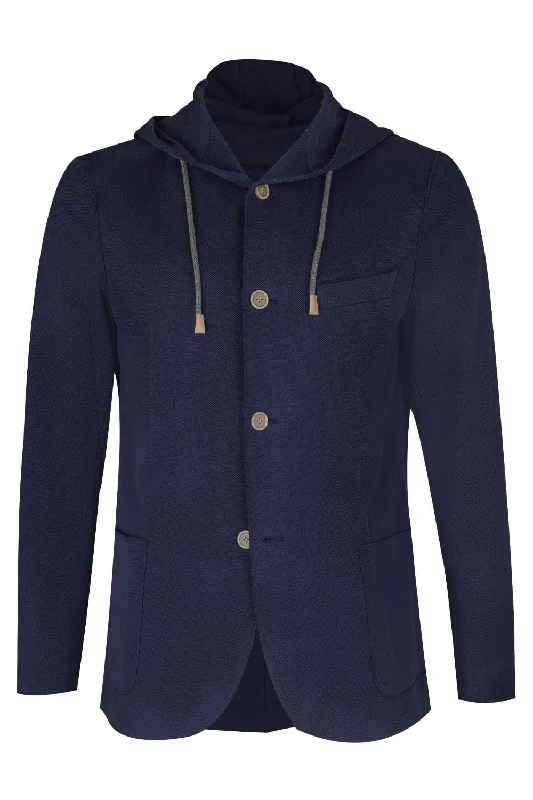Hooded Jacket - Blue Collared Jacket Crew Neck Jacket Turtle Neck Jacket