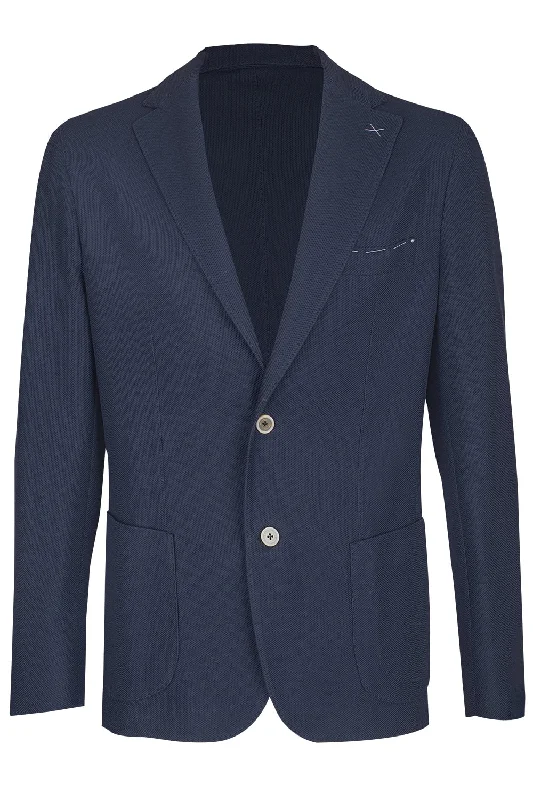 Single Breasted Soft Jacket - Blue Hooded Jacket Caped Jacket Shawl Collar Jacket