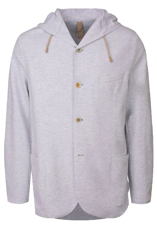 Hooded Jacket - Gray Zippered Front Buttoned Front Snap Front