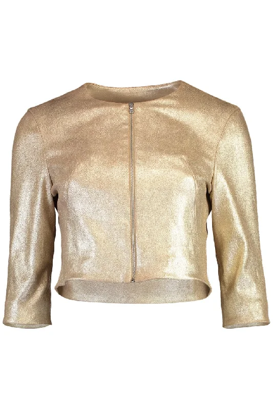 Stretch Leather Cardigan Jacket - Pale Gold Chenille Fabric Brocade Fabric Lace Fabric