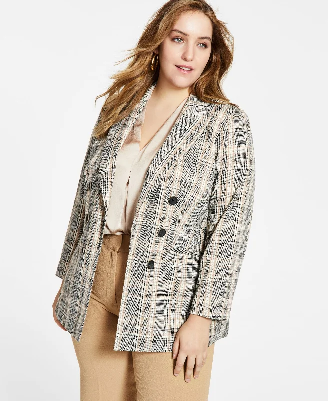 Bar III Plus Size Plaid Open Front Jacket Faux Fur Jacket Real Fur Jacket Shearling Jacket