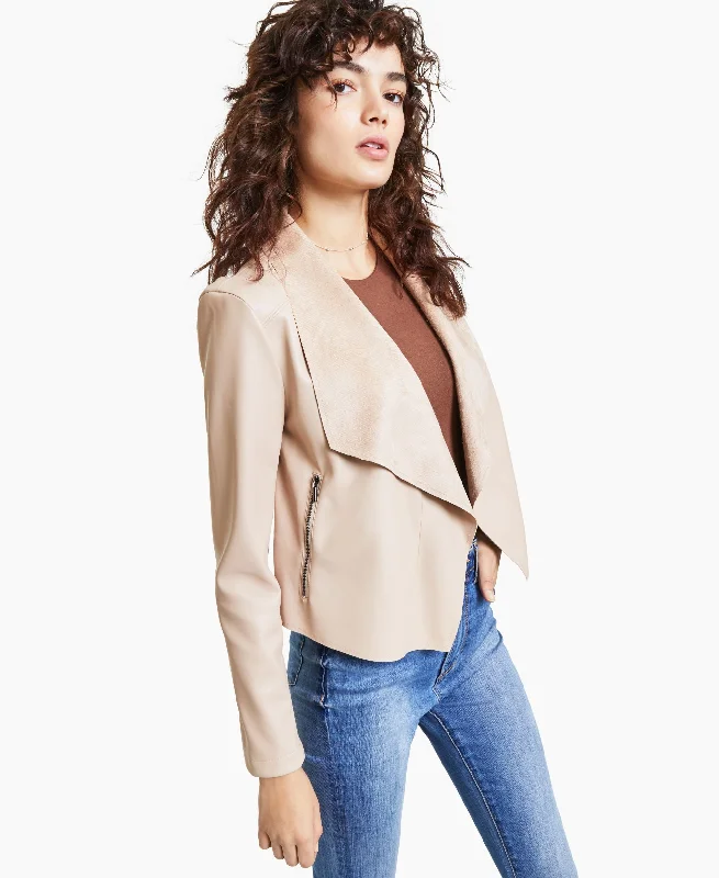 Bar III Womens Faux Leather Flyaway Jacket Fleece Jacket Down Jacket Feather Jacket