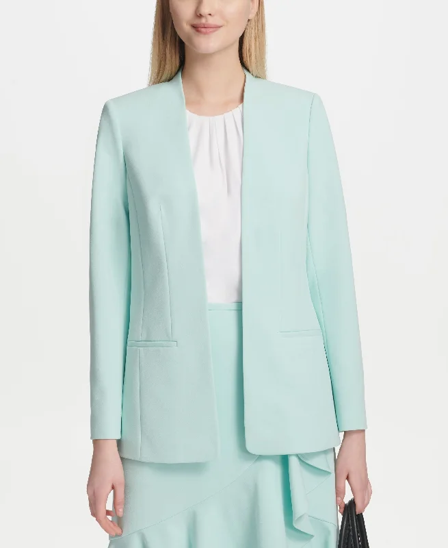 Calvin Klein Collarless Open Front Jacket Denim Fabric Leather Fabric Suede Fabric