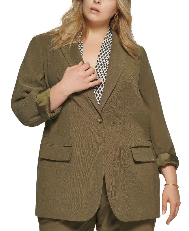 Calvin Klein Plus Size Elastic Back Jacket Plaid Jacket Tartan Jacket Houndstooth Jacket
