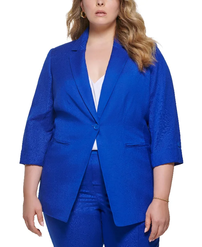 Calvin Klein Plus Size Linen Blend One Button Jacket Appliqued Jacket Beaded Jacket Sequined Jacket