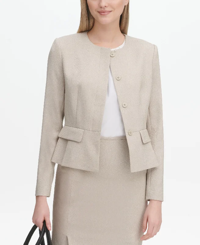 Calvin Klein Twill Collarless Peplum Jacket Snapped Jacket Toggled Jacket Drawstring Jacket