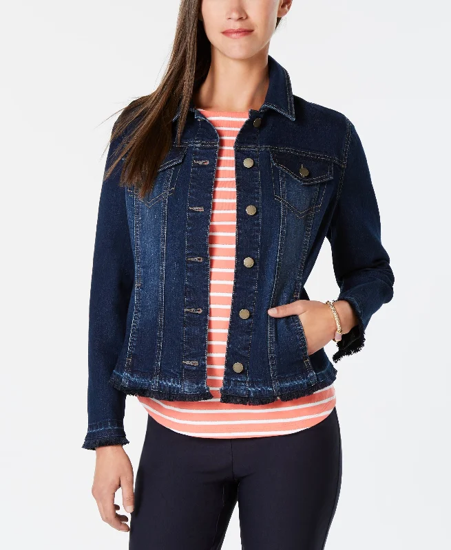 Charter Club Frayed Trim Jean Jacket Anorak Shell Jacket Lightweight Jacket
