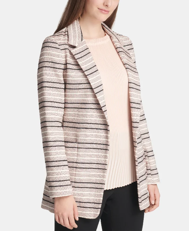 DKNY Striped Jacquard Open Front Jacket Zippered Front Buttoned Front Snap Front