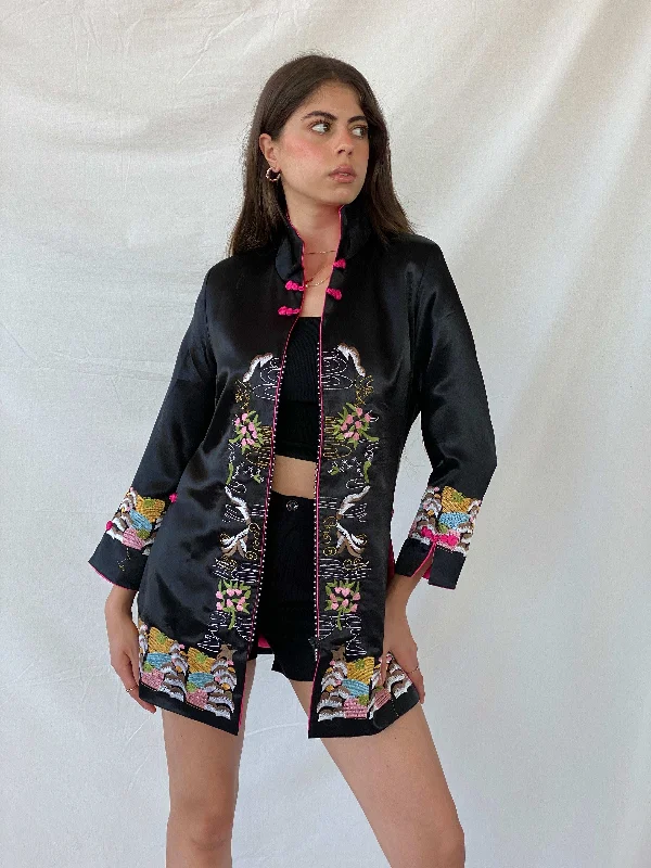 Dragon Silk Hangzhou China Embroidered Asian Artsy Jacket Coat - L Bomber Jacket Anorak Windbreaker