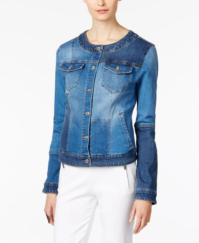 INC International Concepts Patchwork Denim Trucker Jacket Denim Jacket Leather Jacket Suede Jacket INC International Concepts Patchwork Denim Trucker Jacket Denim Jacket Leather Jacket Suede Jacket