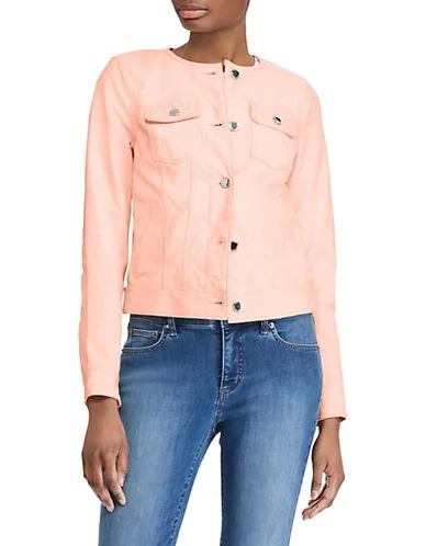 Lauren Ralph Lauren Leather Trucker Jacket One-Shoulder Jacket Off-the-Shoulder Jacket Asymmetrical Jacket