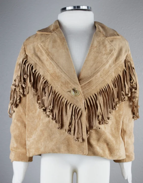 Little Girls Tucson Faux Suede Fringe Jacket Notch Collar Peter Pan Collar Cowl Neck