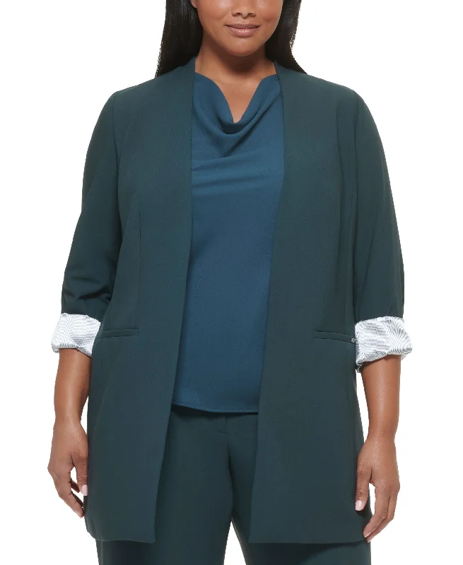 Plus Size Collarless Open-Front Topper Jacket Oversized Jacket Tailored Jacket Straight Jacket