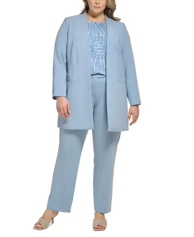 Plus Size Lux Collarless Open-Front Jacket Chenille Fabric Brocade Fabric Lace Fabric