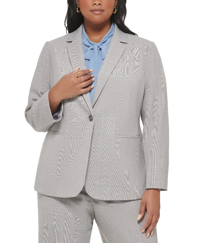Plus Size Plaid One-Button Long-Sleeve Jacket Faux Fur Jacket Real Fur Jacket Shearling Jacket