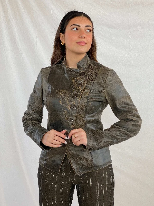 Statement Distressed Genuine Leather Jacket Cotton Fabric Linen Fabric Terry Fabric Statement Distressed Genuine Leather Jacket Cotton Fabric Linen Fabric Terry Fabric