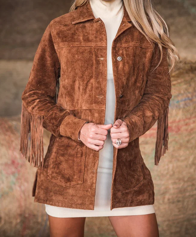 Stetlee Fringe Suede Jacket Satin Fabric Silk Fabric Chiffon Fabric