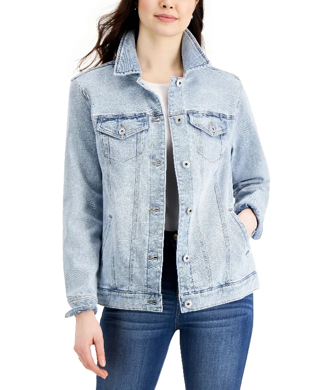 Style & Co Denim Trucker Jacket Zip Front Button Front Snap Front