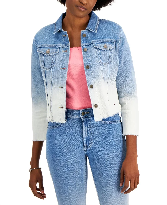 Tommy Hilfiger Dip Dye Denim Jacket Wool Fabric Cashmere Fabric Tweed Fabric