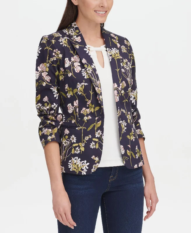 Tommy Hilfiger Floral Print One Button Jacket Snapped Jacket Toggled Jacket Drawstring Jacket