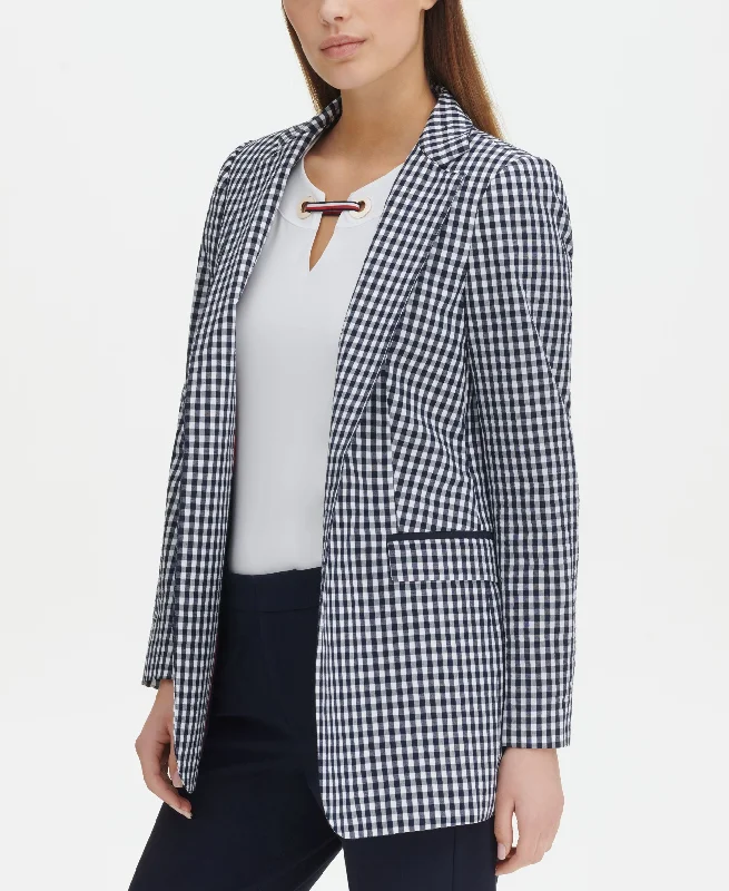 Tommy Hilfiger Gingham Print Open Front Topper Jacket Jacket Blazer Coat