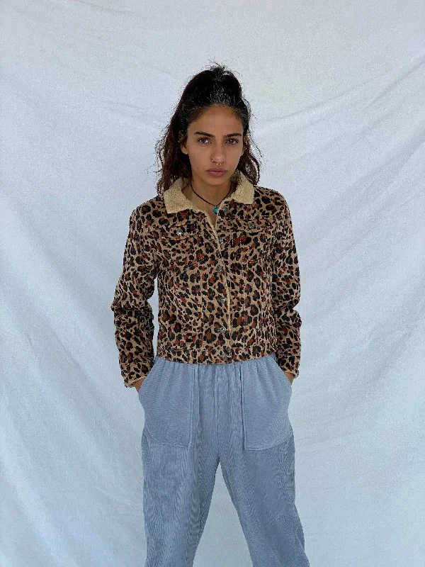 Vintage Persival Leopard Print Corduroy Jacket - Size XS Print Jacket Jacquard Jacket Embroidered Jacket