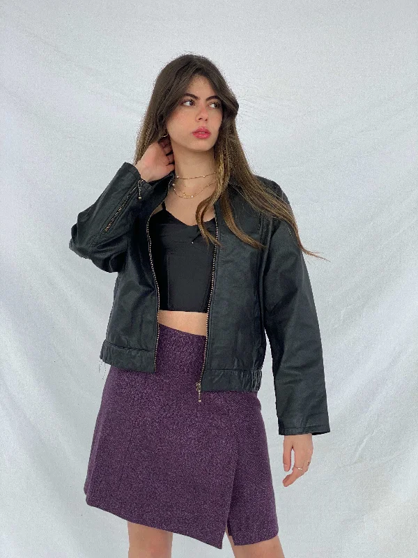 Vintage Young Fashion Genuine Leather Jacket - Size Medium Hooded Jacket Caped Jacket Shawl Collar Jacket