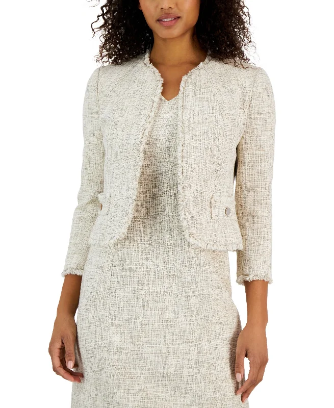 Women's Fringed Open-Front Tweed Tulip Jacket Tailored Jacket Straight Jacket A-Line Jacket