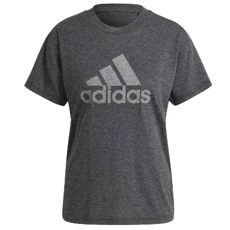 adidas Winners 3.0 Short Sleeve Tee - Womens - Black Metallic/Grey Collared Crew Neck Turtle Neck