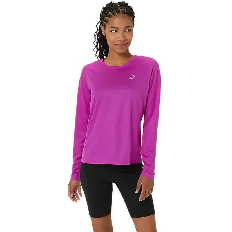 ASICS Womens Silver Long Sleeve Running Tee Lace Blend Ribbed Blend Corduroy Blend