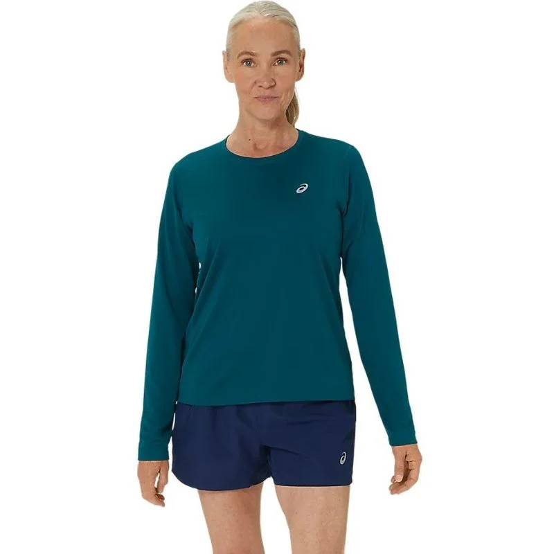 ASICS Womens Silver Long Sleeve Running Tee Notch Collar Peter Pan Collar Cowl Neck