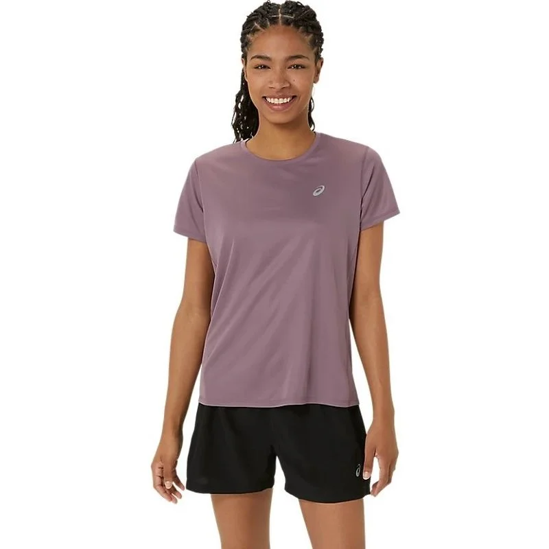 ASICS Womens Silver Running Tee Knit Fabric Woven Fabric Fleece Fabric