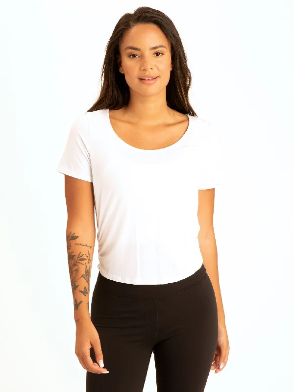 Deena Ruched Shirttail Cropped Tee Machine Wash Dry Clean Hand Wash