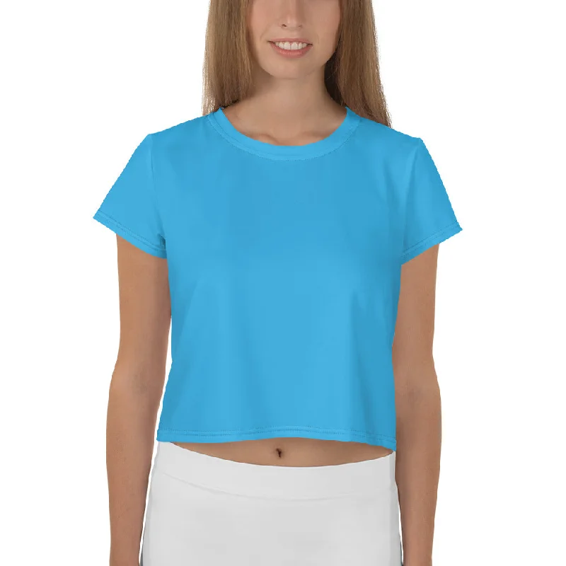 GG - Women's Crop Tee - Deep Sky Blue Rayon Velvet Corduroy