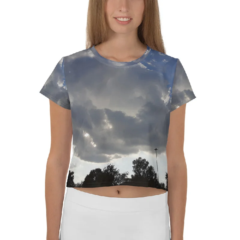 GG - Women's Crop Tee - Trees & Clouds Mesh Fabric Canvas Fabric Denim Fabric