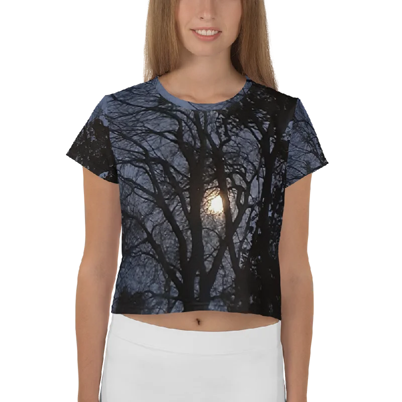 GG - Women's Crop Tee - Trees & Moon Ribbed Striped Patterned