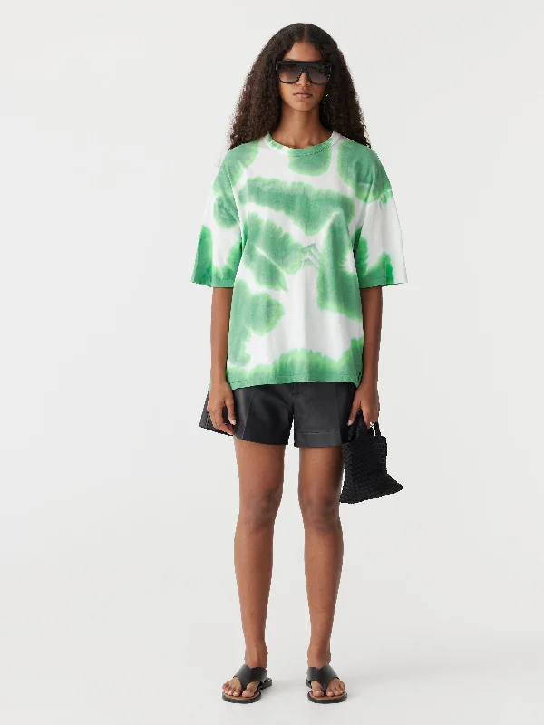 green burst boxy short sleeve t.shirt Denim Fabric Leather Fabric Suede Fabric