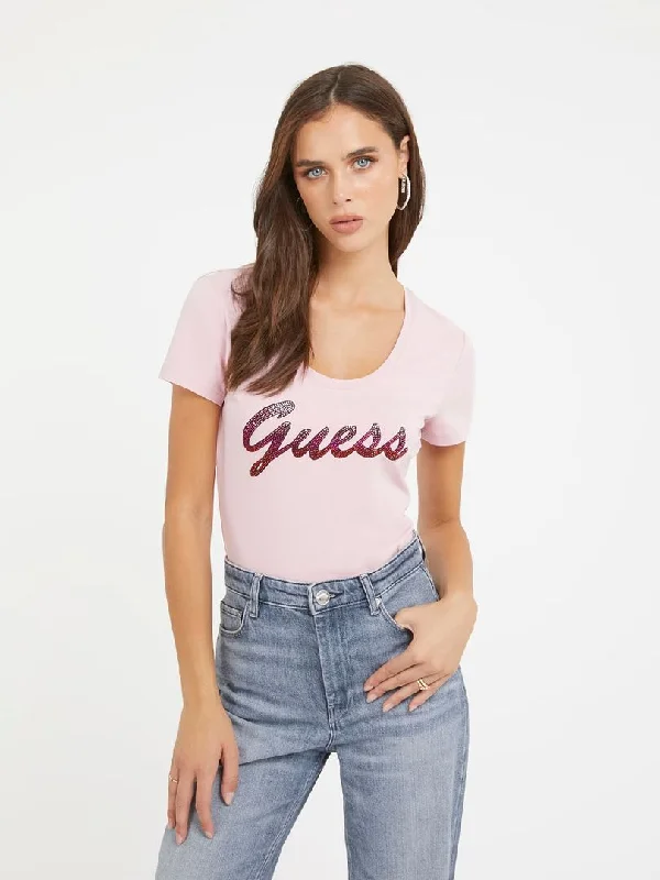 GUESS SHINY TEE Striped Floral Plaid