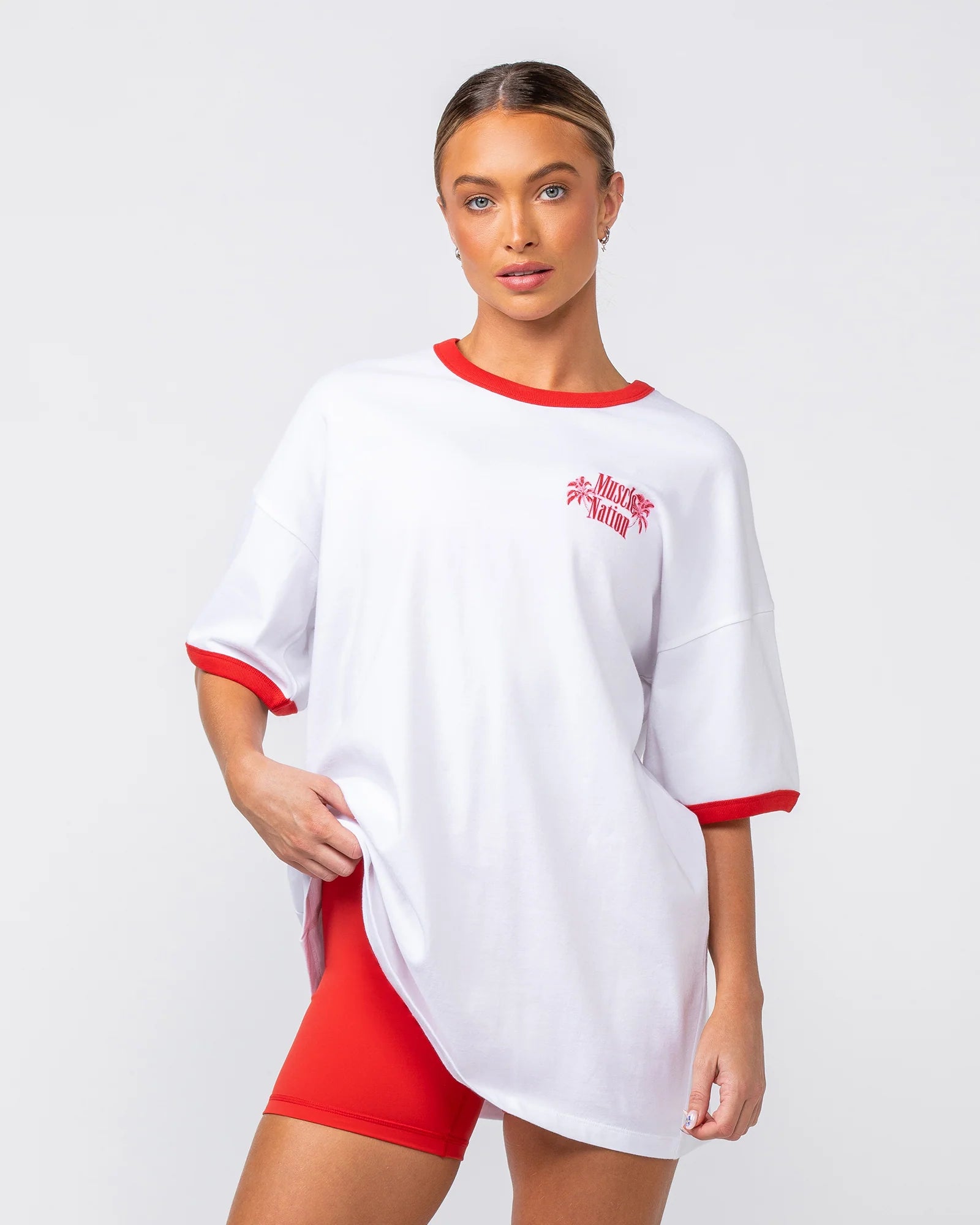 Muscle Nation | Coast Oversized Tee - White Ribbed T-Shirt High Neck Heavyweight