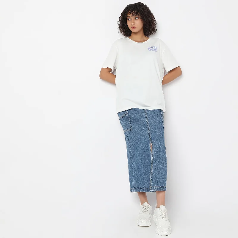 Oversize Printed T-Shirt Spandex Blend Rayon Blend Denim Blend