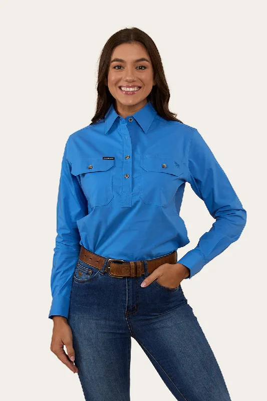 Pentecost River Womens Half Button Coolmax Work Shirt - Blue Collared Crew Neck Turtle Neck