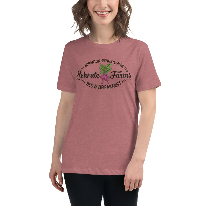 Schrute Farms Women's Relaxed T-Shirt Collared Crew Neck Turtle Neck