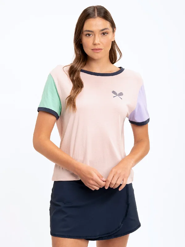 Tennis Graphic Colorblock Tee Anti-Shrink Durable Soft