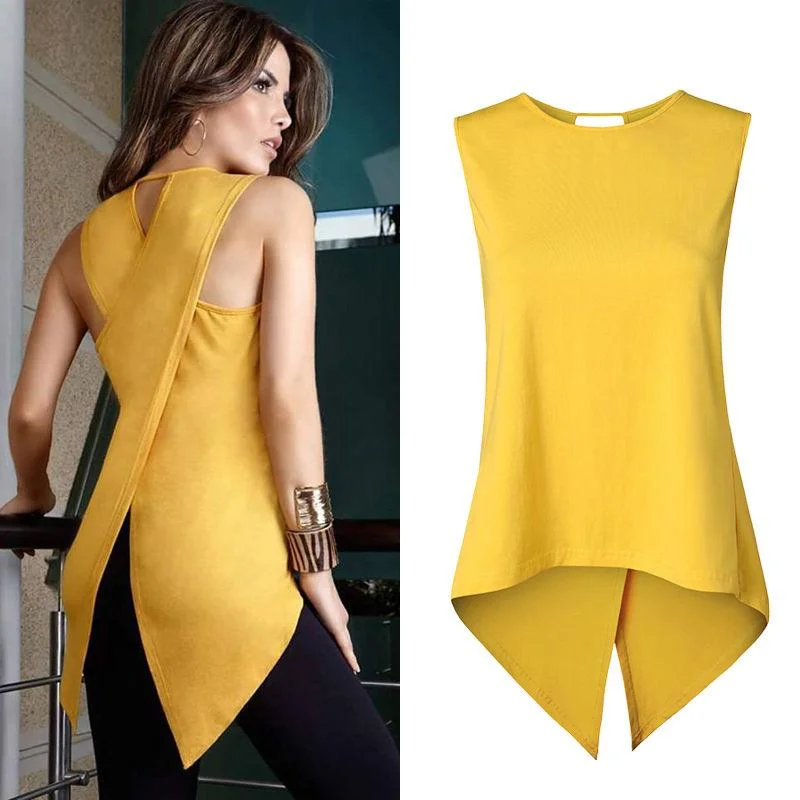 Women Sleeveless Shirt Top With Over Lap Design At Back Rayon Velvet Corduroy