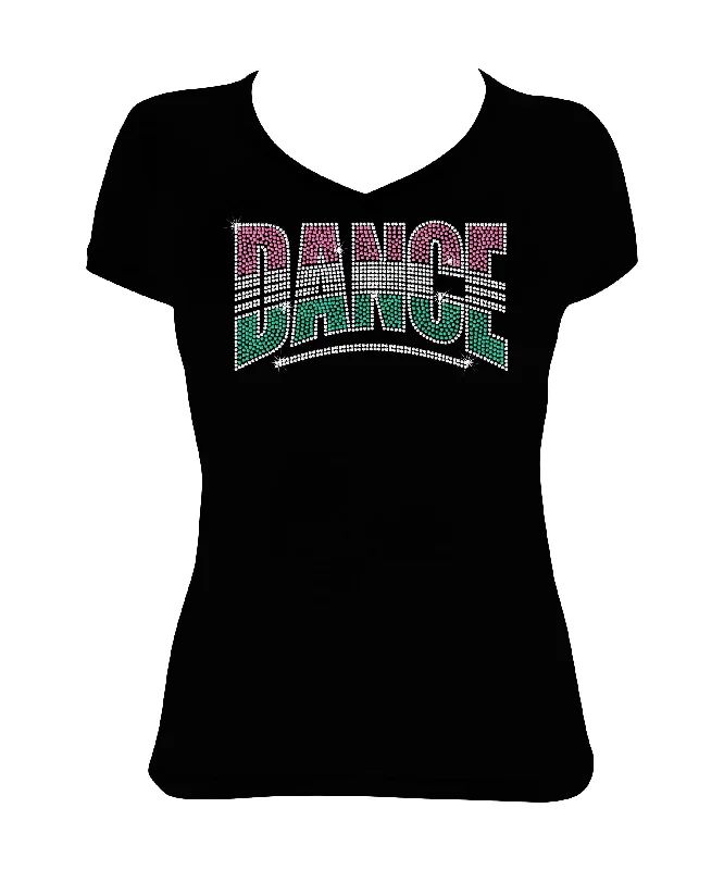 Women's Rhinestone Fitted Tight Snug Shirt Colorful Dance - Dance Shirt, Dancer Bling Print Jacquard Patchwork