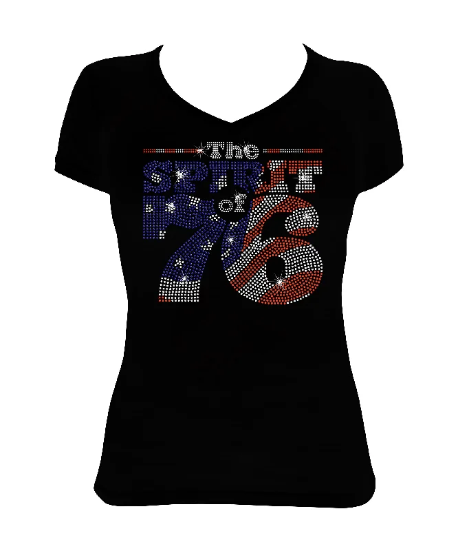 Women's Rhinestone Fitted Tight Snug Shirt The Spirit of 76 in Red, White & Blue, Patriotic Shirt, 4th of July Shirt Embroidered Appliqued Beaded