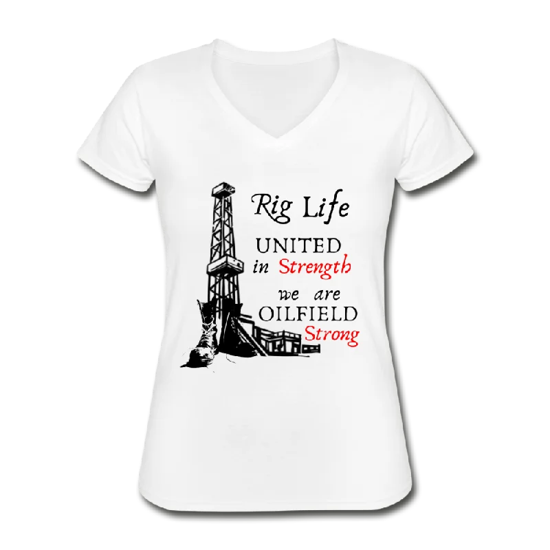 Women's We Are Oilfield Strong V-Neck T-Shirt Hooded Caped Shawl Collar