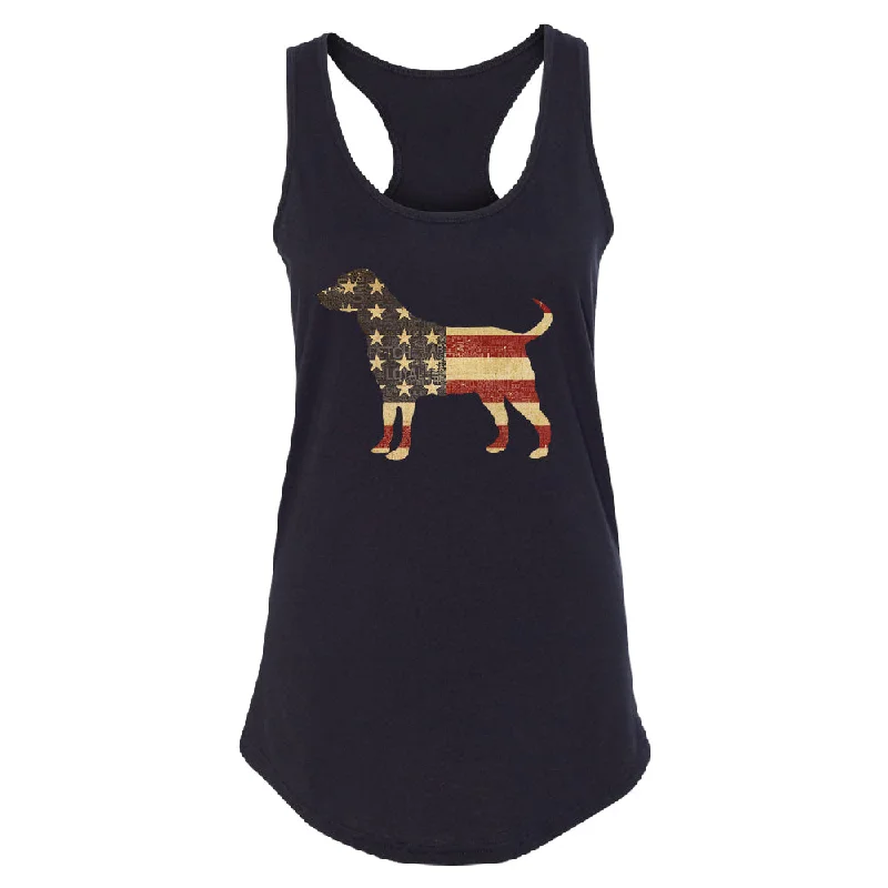 Zexpa Apparelâ„¢ Patriotic American Flag Dog Silhouette Women's Racerback 4th of July Shirt Nylon Fabric Polyester Fabric Spandex Fabric