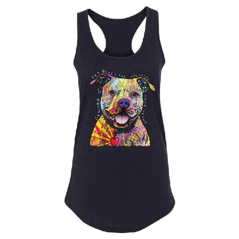 Zexpa Apparelâ„¢ Oficial Dean Russo Women's Racerback Colorful Lovely of Pit Bulls Shirt V-Neck T-Shirt Long Sleeve Cotton